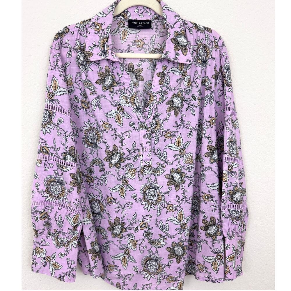Lane Bryant Womens Popover Blouse Top Size 18/20 100% Cotton Floral Embroidery